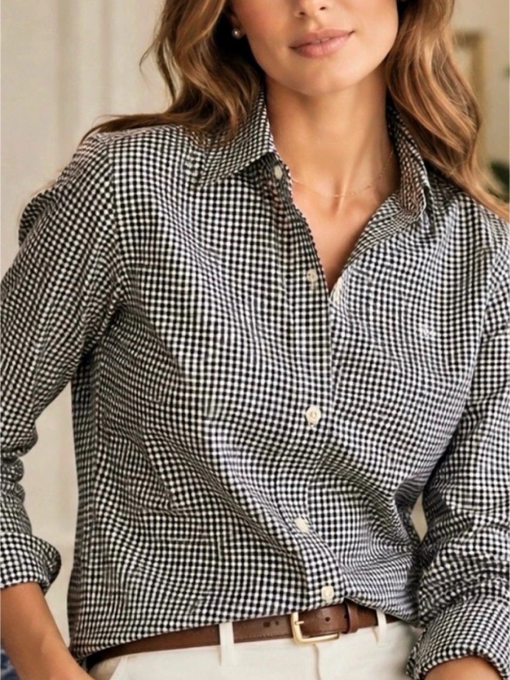 Lauren Ralph Lauren Non-Iron Gingham Button Down in Black & White Size p/ L